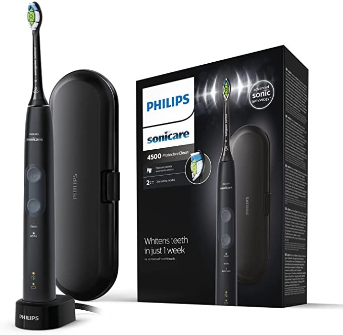 Philips Sonicare ProtectiveClean 4500 Electric Toothbrush HX6830/53 Sonic Toothbrush with Two Cleaning Programs, Pressure Control, Timer & Travel Case, Black