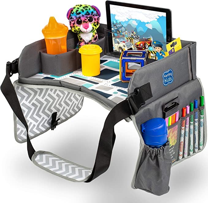 Move the mouse over the image to enlarge the image Kenley Kids Travel Tray, Toddler Car Seat Lap Tray, 16.5 x 13.5 Inches (Blue/Grey)